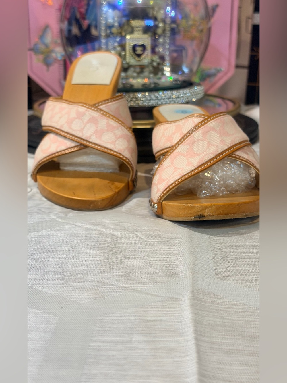 Coach Pink Wood Kitten Heel Slide Mules - Picture 2 of 8
